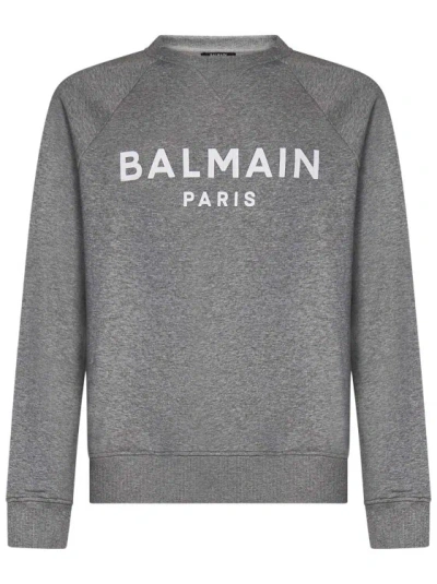 Balmain Gray Organic Cotton Crewneck Sweatshirt In Grey