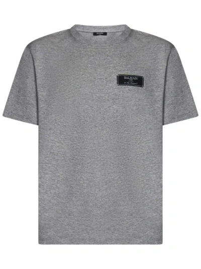 Balmain Gray Organic Cotton Jersey Crewneck T-shirt In Grey