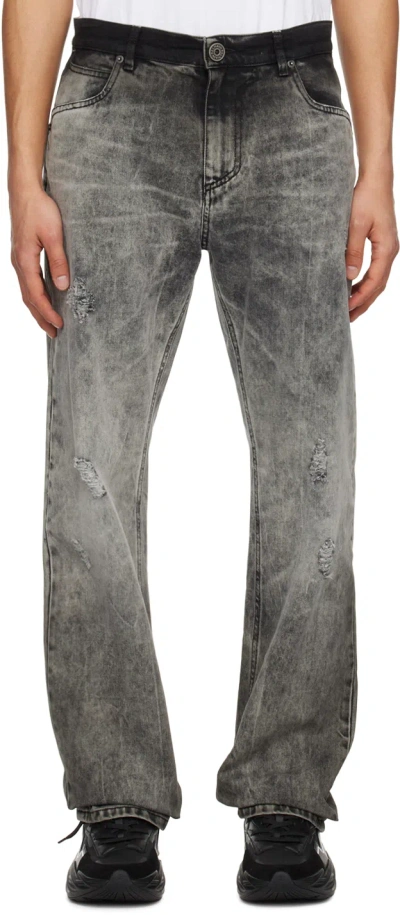 Balmain Grey Stonewashed Jeans In 9fk Gris Clair