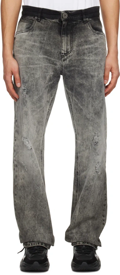 Balmain Gray Stonewashed Jeans In Multi