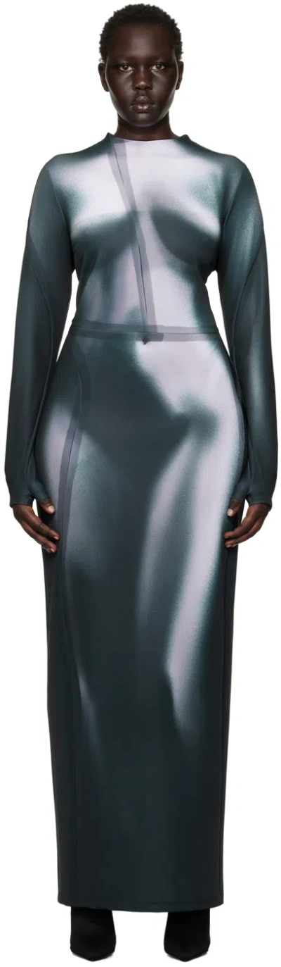 Balmain Gray Thumbhole Maxi Dress In 0pa Noir