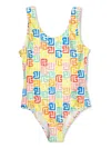 Balmain Greca-print Swimsuit In Yellow