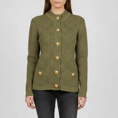 Pre-owned Balmain Green Button Embellished Gingham Knit Cardigan S