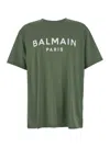Balmain Green Crewneck T-shirt With Logo Lettering On The Front In Cotton Man