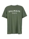 Balmain Green Crewneck T-shirt With Logo Lettering On The Front In Green
