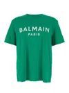 Balmain Green Crewneck T-shirt With Logo Lettering Print On The Front In Cotton Man