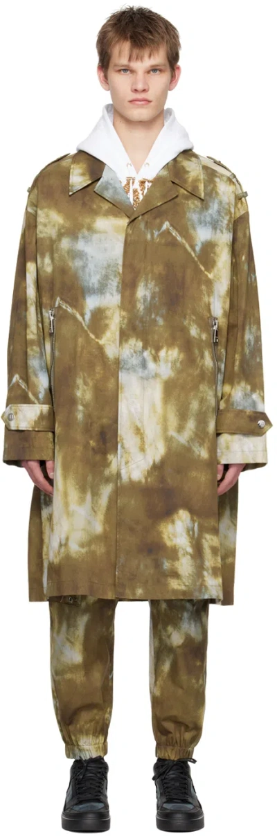 Balmain Green Desert Coat In Udf Multi-kaki