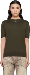 Balmain Green Knit Two Collar T-shirt In 7em Vert Fonce