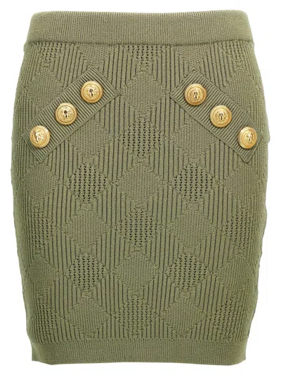 BALMAIN GREEN OPENWORK KNIT SKIRT