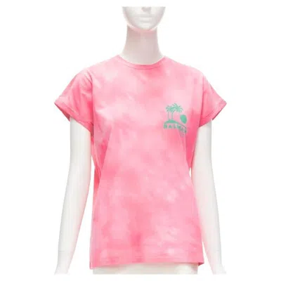 Pre-owned Balmain Green Palm Tree Logo Pink Tie Dye Crew Neck Cap Sleeves Tshirt Top Xxs