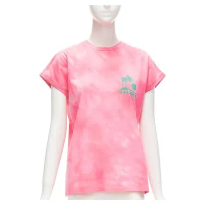 Pre-owned Balmain Green Palm Tree Logo Pink Tie Dye Crew Neck Cap Sleeves Tshirt Top Xxs