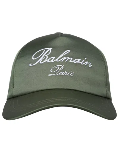 Balmain Green Polyester Hat In Army Green