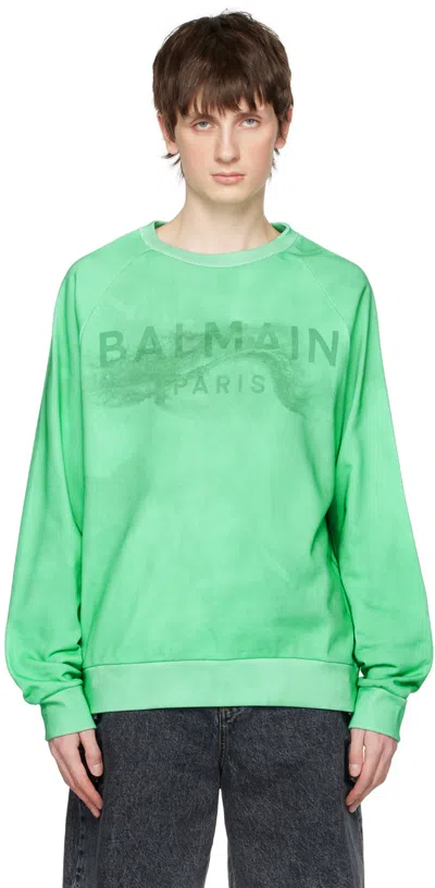 Balmain Logo Printed Crewneck Sweatshirt In Uft Vert D'eau/vert