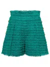 Balmain Green Button-embossed Tweed Shorts In Green