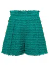 BALMAIN GREEN SHORTS HIGH WAIST WITH PINCES AND FRINGED HEM IN TWEED WOMAN