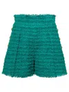 Balmain Green Button-embossed Tweed Shorts In Green