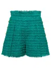 Balmain Green Button-embossed Tweed Shorts In Multicolor
