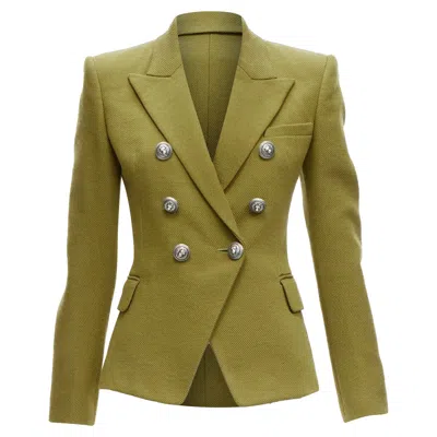 Pre-owned Balmain Green Silver Lion Button Double Breasted Blazer