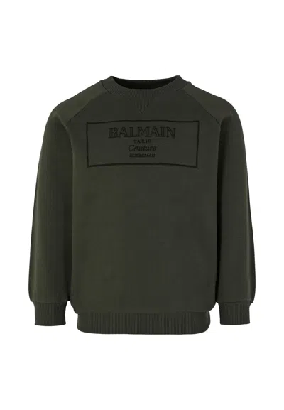 Balmain Kids' Green Sweatshirt For Boy With Logo