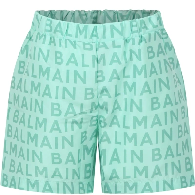 Balmain Kids' Green Swim Boxer For Boy With Logo