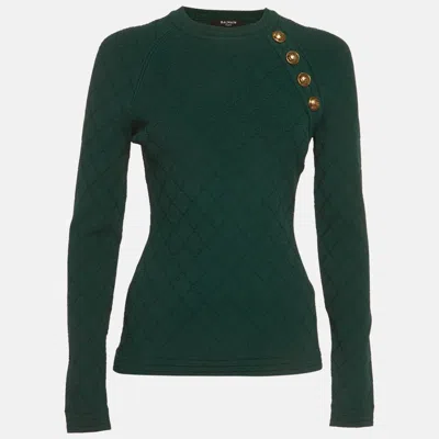 Pre-owned Balmain Green Textured Knit Pullover M