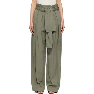 Balmain Green Twill High-waisted Trousers In Gray