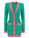 Balmain Two-tone Knit Dress Featuring Button Detailing In Green