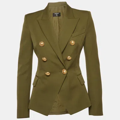 Pre-owned Balmain Green Wool Double Breasted Blazer S