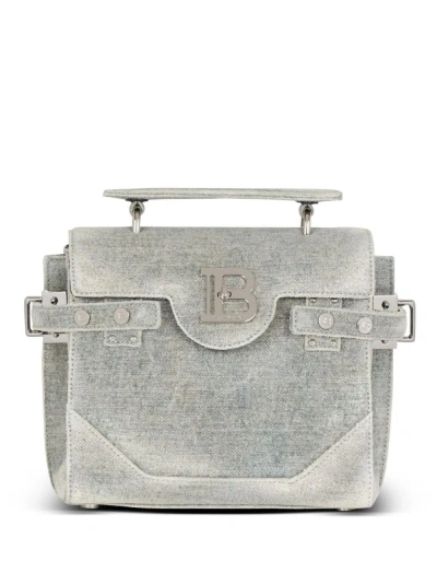 Balmain Grey B-buzz 23 Denim Shoulder Bag
