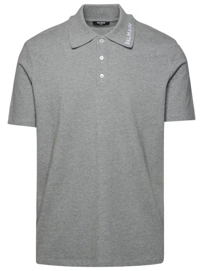 Balmain Grey Cotton Polo Shirt