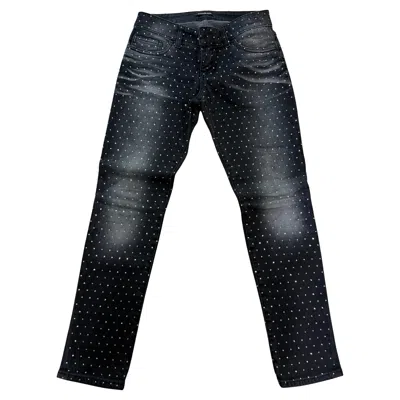 Pre-owned Balmain Grey Crystals Denim Jeans Size Fr 36 / It 40 In Gray