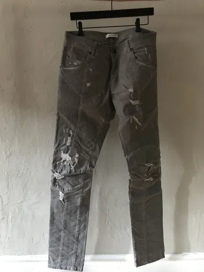 Pre-owned Balmain Grey Distressed Biker Jeans In Gray