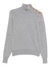 Balmain Grey High-neck Wool Sweater With Gold Buttons In Gray