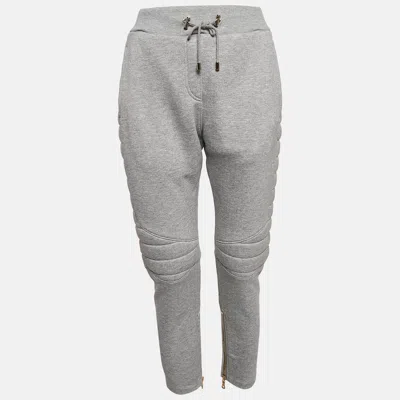 Pre-owned Balmain Grey Knit Zip And Puffer Detail Trackpants M