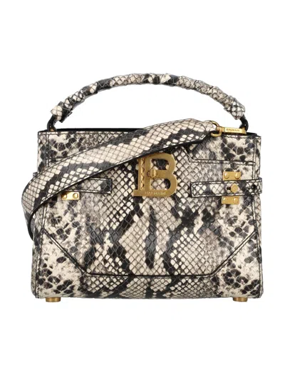 Balmain Grey Python Print Top-handle Handbag For Women In Gray