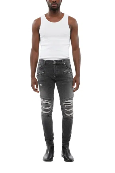Balmain Grey Skinny Distressed Jeans In Gray