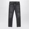 Balmain Grey Washed Slim Biker Jeans Men In Multi
