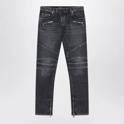 BALMAIN BALMAIN GREY WASHED SLIM BIKER JEANS