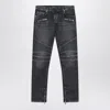 Balmain Grey Washed Slim Biker Jeans Men In Gray