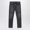 Balmain Grey Washed Slim Biker Jeans Men In Gray