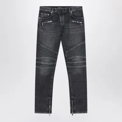 BALMAIN BALMAIN GREY WASHED SLIM BIKER JEANS MEN