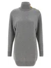 Balmain Cashmere Wool Turtleneck Dress Gold Button Detail In Gray