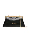 Balmain Grid-embossed Leather Clutch Bag In Black