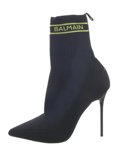 Pre-owned Balmain Grosgrain Trim Sock Boots In Blue