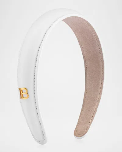 Balmain Limited Edition Legacy Leather Puffed Headband In White