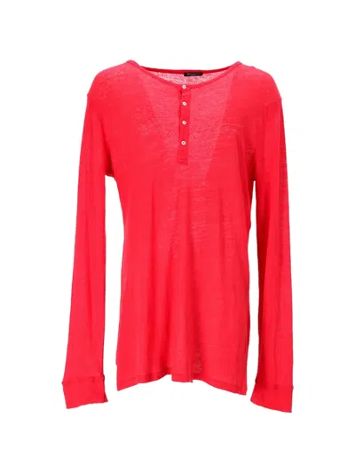 Pre-owned Balmain Half-button Long-sleeve T-shirt In Red