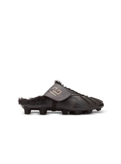 Balmain Half Time Faux Fur-lined Mules With Technical Fabrics In Animal Print
