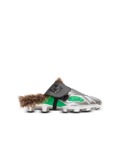 Balmain Half Time Faux Fur-lined Mules With Technical Fabrics In Multi