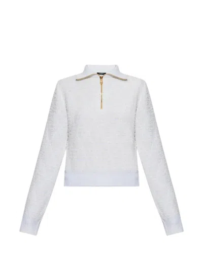 Balmain Half-zip Textured-knit Sweater In White