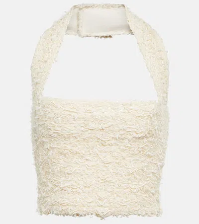 Balmain Halter-neck Bouclé Top In Naturel